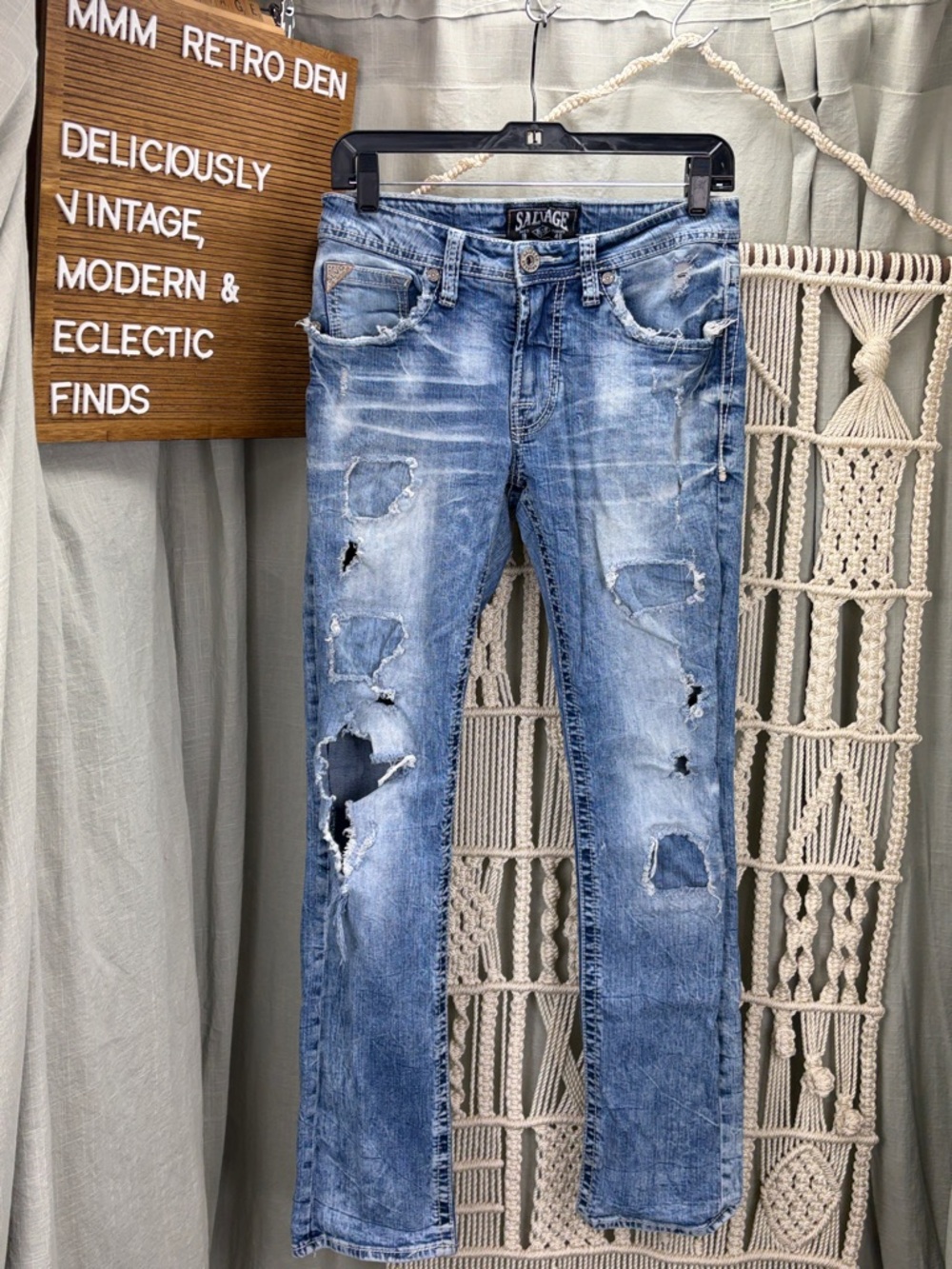 Salvage Havoc Slim Straight Distressed Light Blue Men’s Jeans | 30R